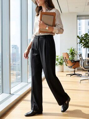 Banana Republic Women's Wide-Leg Pants Black Hammered Texture | High-Rise Flare